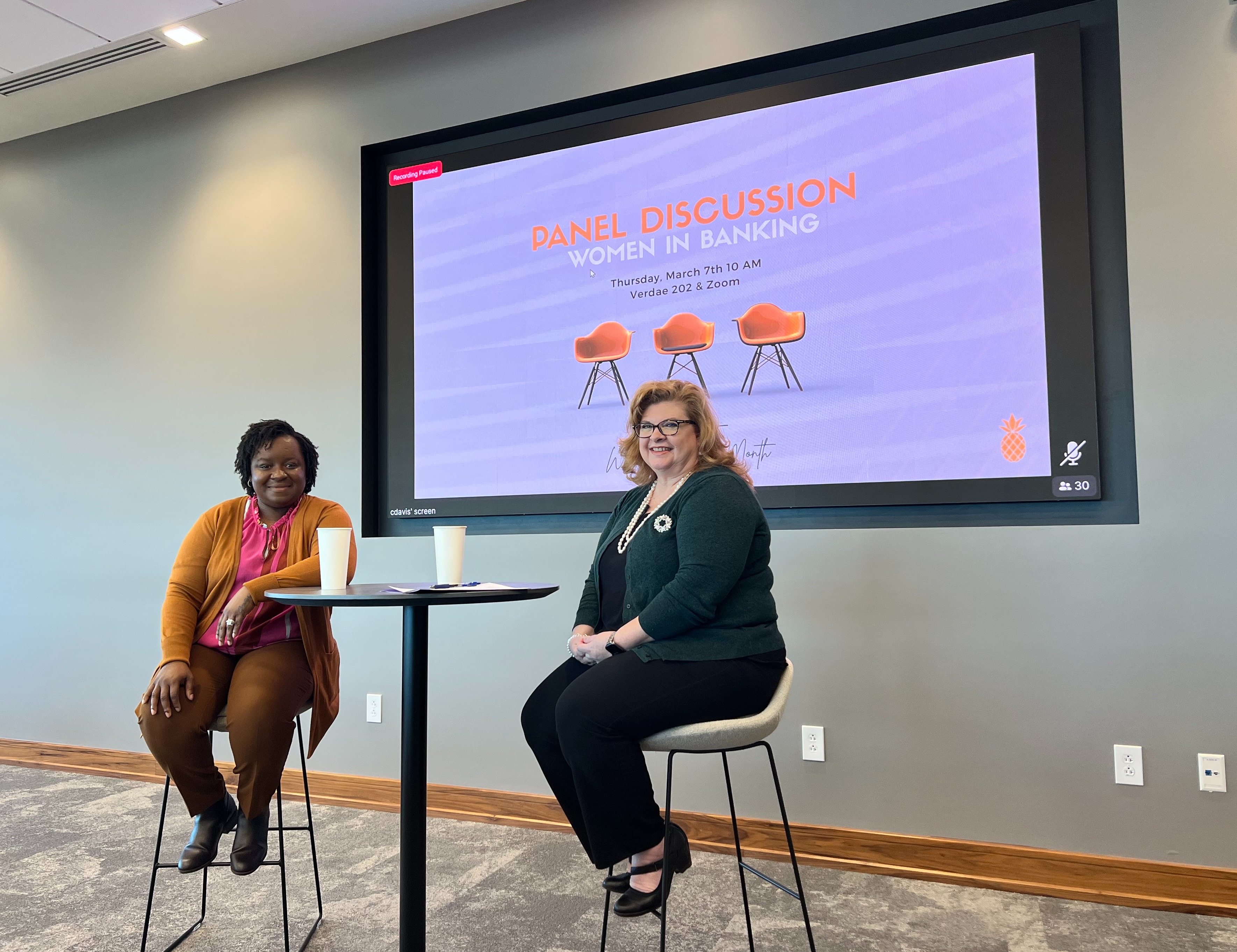 Nakesha Atkins and Kendra Pfeiler at the Women in Banking panel.