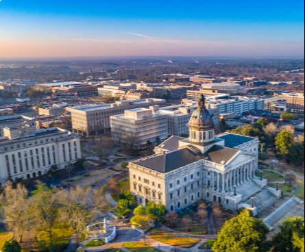 Columbia city view over the State House at sunset.