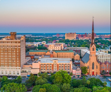 Mount Pleasant city view at sunset.